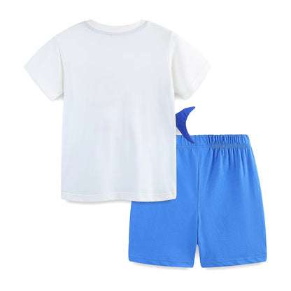 HILEELANG Toddler Boys 100% Cotton Cool Dude Shark Short Set, Sizes