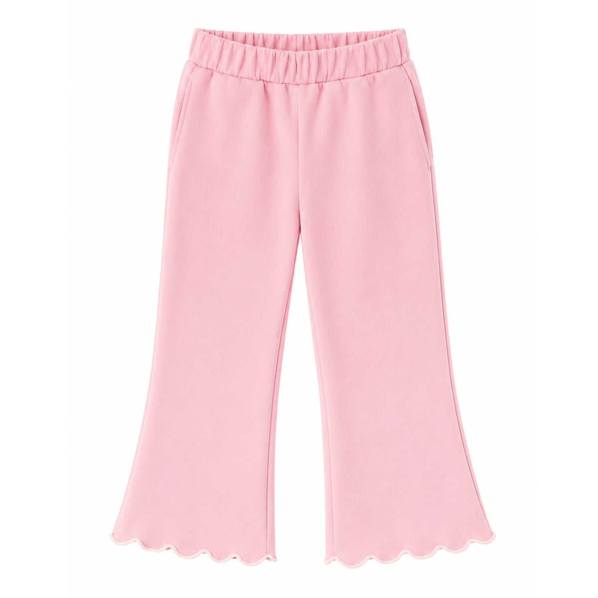 HILEELANG Girls 2-Piece Outfit Set, Bow Embroidered Sweatshirt and Flare Pants with Scalloped Trim, Pink, Ages 3Y