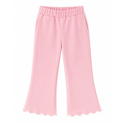 HILEELANG Girls 2-Piece Outfit Set, Bow Embroidered Sweatshirt and Flare Pants with Scalloped Trim, Pink, Ages 3Y
