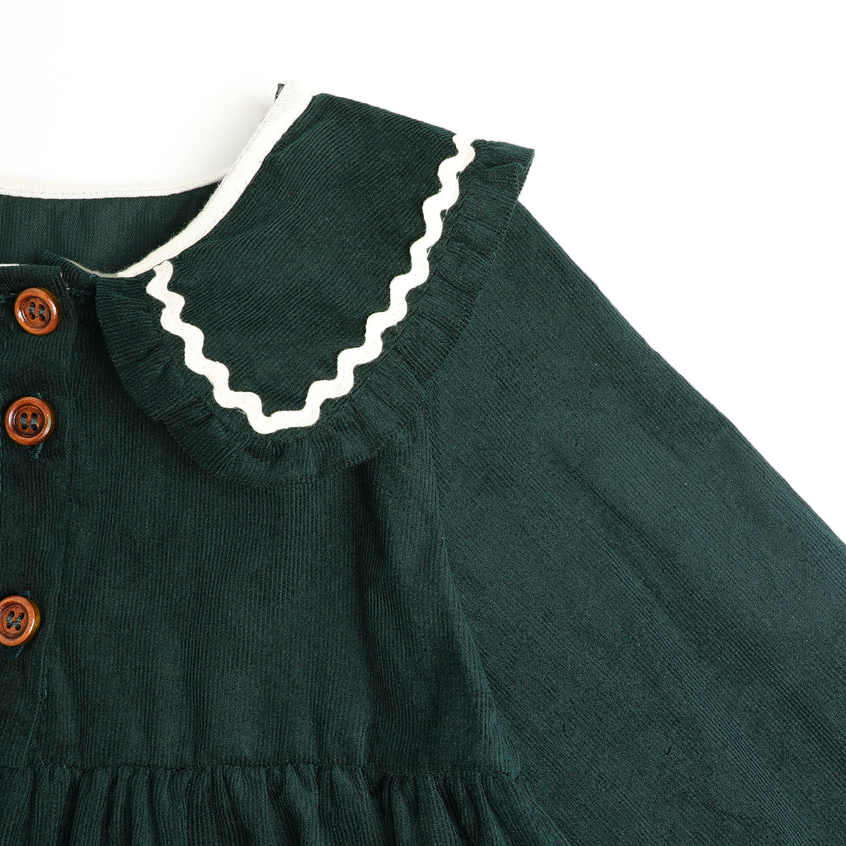 HILEELANG Toddler Dark Green Wavy Collar Corduroy Dress, Single Piece
