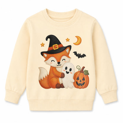 HILEELANG Toddler Boys Fox and Ghost Halloween Graphic Sweatshirt, Long Sleeve Crewneck Pullover Top, Sizes 2-7 Years