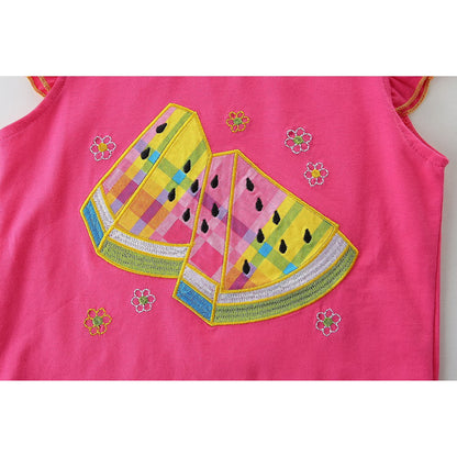 HILEELANG Toddler Princess Cotton Toddler Girl Summer Pink Watermelon Top & Check Shorts Set