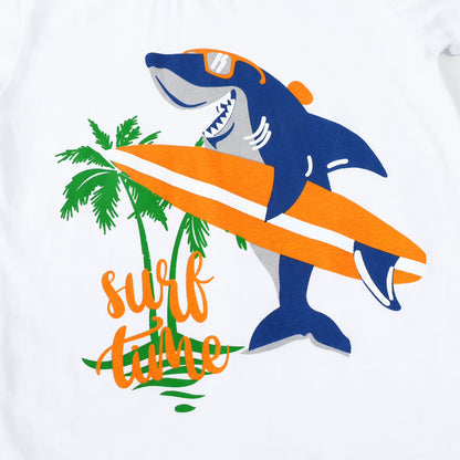 HILEELANG 2-7T Toddler Little Boys 3-Pack T-Shirts Dinosaur Shark Surf Graphic 100% Cotton Short Sleeve Summer Tees Blue Yellow White