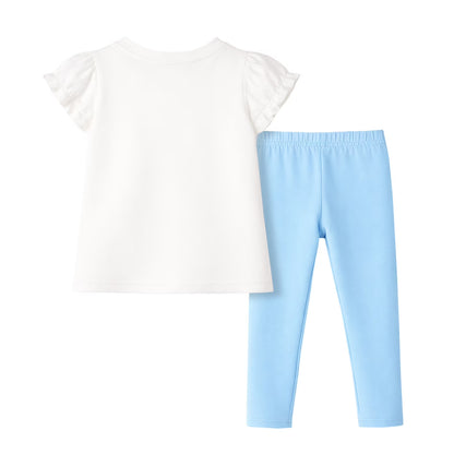 HILEELANG Toddler Girls 100% Cotton Bunny Floral Ruffle Legging Set