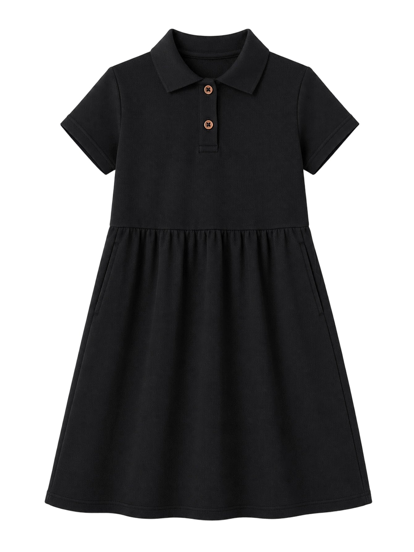 HILEELANG 4-13T Little Girls' black Short Sleeve Polo Dress with Pockets, School Uniform Casual Dress for Kids