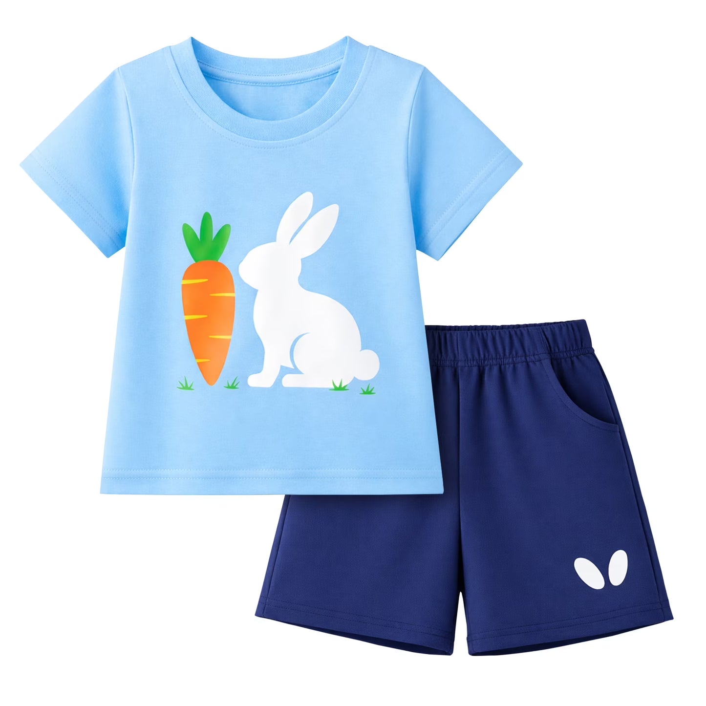 HILEELANG Toddler Boys 100% Cotton Bunny Carrot Short Set