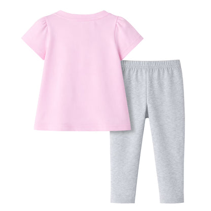 HILEELANG Toddler Girls 100% Cotton Bunny Daisy Puff Sleeve Legging Set