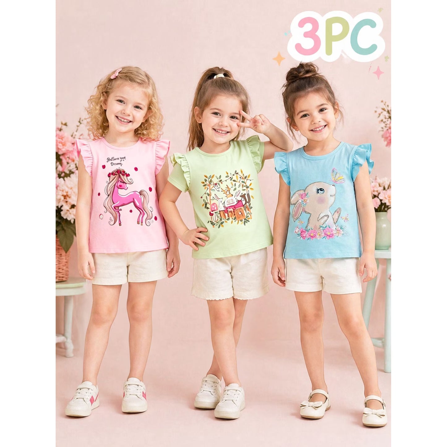 HILEELANG Toddler Girls' Cotton Short Sleeve Crewneck Tunic T-Shirts
