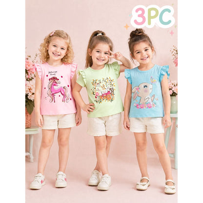 HILEELANG Toddler Girls' Cotton Short Sleeve Crewneck Tunic T-Shirts
