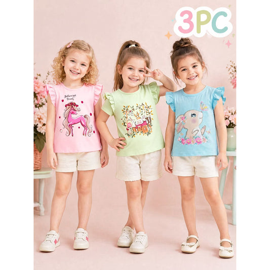 HILEELANG Toddler Girls' Cotton Short Sleeve Crewneck Tunic T-Shirts