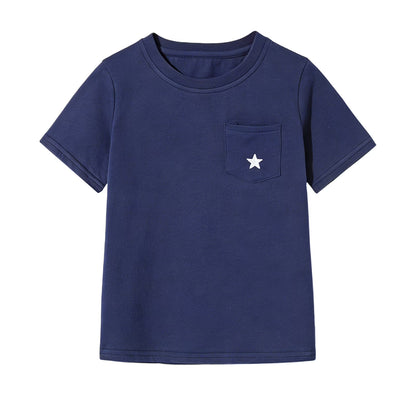 HILEELANG Little/Big Girls 4-13Y Pink/Purple/Navy Pocket 100% Cotton T-Shirt 3-Pack
