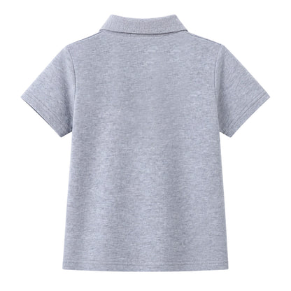 HILEELANG 5-14 Years Boys Polo Shirts 2 Pack, School Uniform Short Sleeve Shirts for Kids, Cotton Blend Casual Polo Tops for Boys,White and Heather Gray