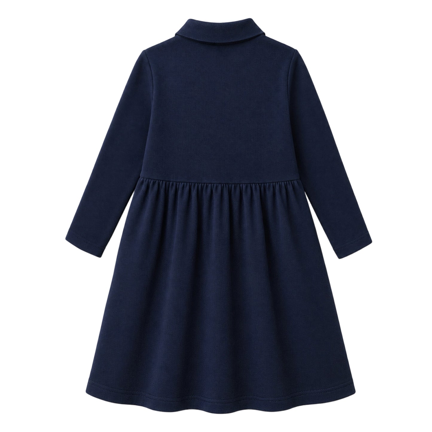 HILEELANG 4-13Y Girls Long Sleeve Polo Dress School Uniform Dress with Pockets Cotton Blend Pique Collared Dress Navy Blue