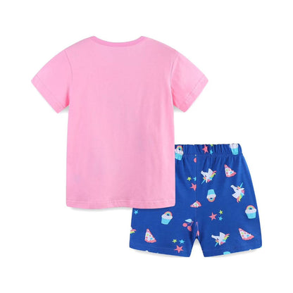 HILEELANG Toddler Girl Summer Short Outfits Cotton CrewNeck Pink Unicorn Short Sleeve Playwear 2PC Sets 2T