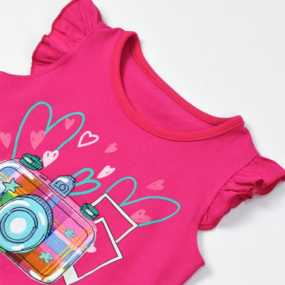 HILEELANG Toddler Girl Summer Short Outfits Cotton CrewNeck Pink Camerta Short Sleeve Playwear 2PC Sets