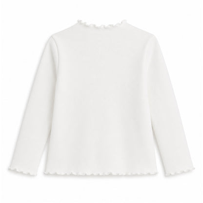 HILEELANG Toddler Girls Long Sleeve T-Shirts 2-Pack, Ruffle Trim Deer Embroidery, Ivory and Pink
