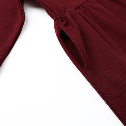 HILEELANG 4-13Y Girls Long Sleeve Polo Dress School Uniform Dress with Pockets Cotton Blend Pique Collared Dress Burgundy