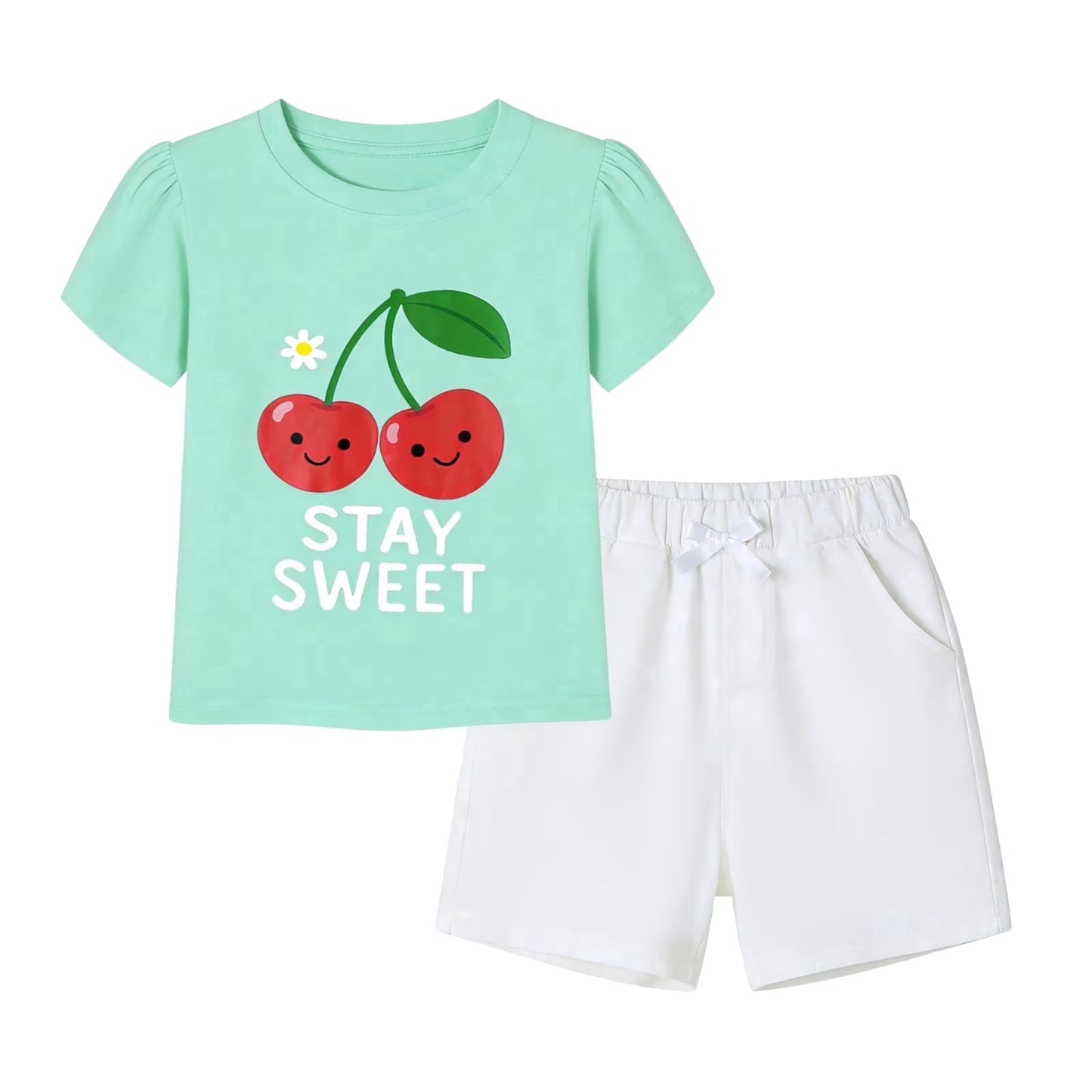 HILEELANG Toddler Girls 100% Cotton Stay Sweet Cherry Short Set