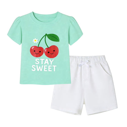 HILEELANG Toddler Girls 100% Cotton Stay Sweet Cherry Short Set