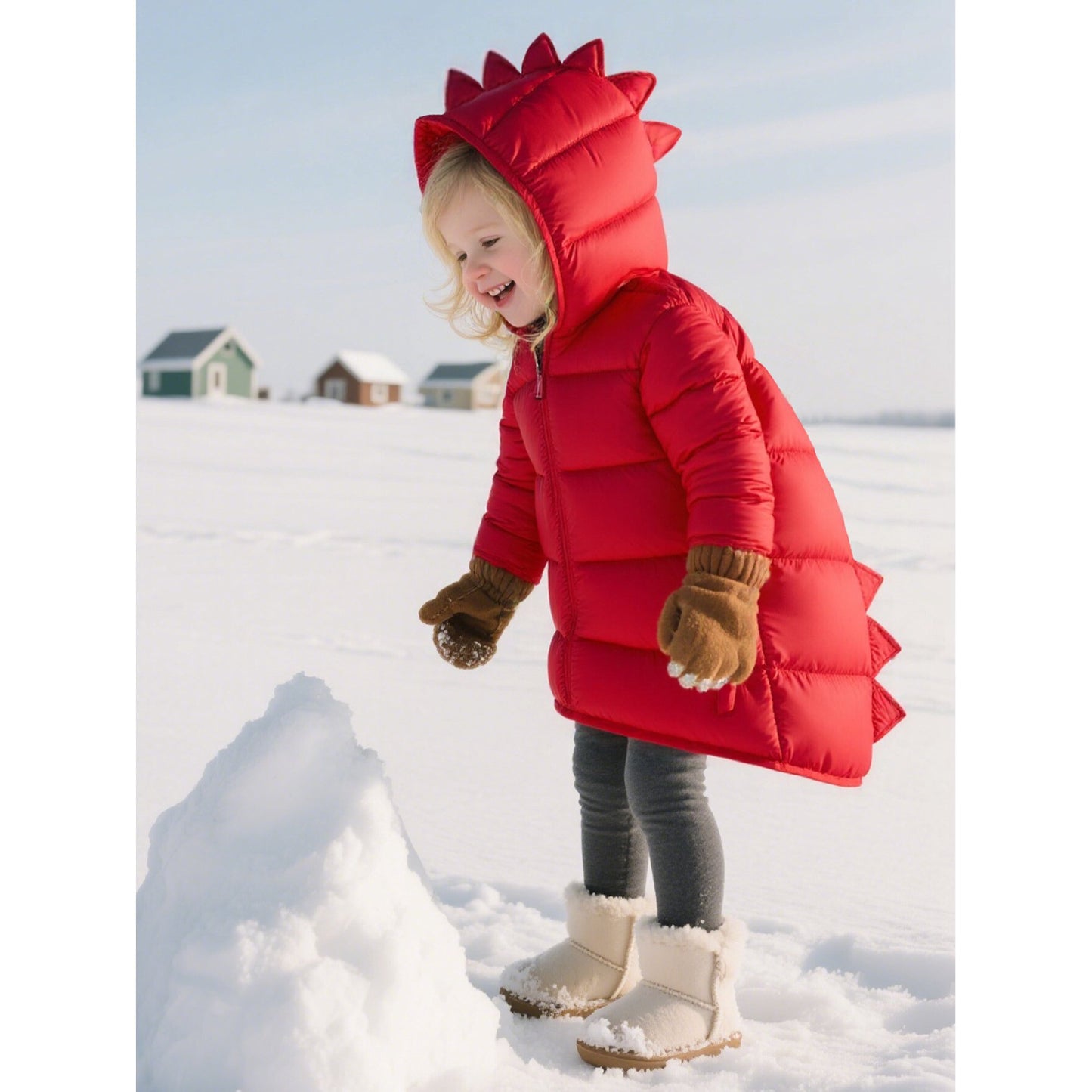 HILEELANG Toddler Boy Girl (12M-7Y) Winter Puffer Jackets Coats Christmas Red Dinosaur Hooded Light Weight Padded Outerwear
