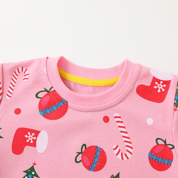 HILEELANG Toddler Girl Christmas Sweatshirts Pink Sock Graphic Cotton Crewneck Pullover Tops Sweater Shirts