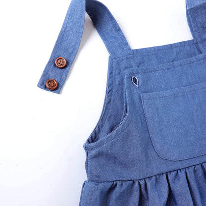 HILEELANG 2-8T Toddler/Little Girls Light Blue Denim Look 100% Cotton Dress