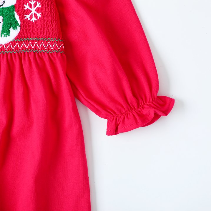 HILEELANG Toddler Girls Christmas Long Sleeve Dress Cotton Casual Red Snowman and Christmas Tree Jersey Shirt Fall Winter Holiday Playwear Dresses