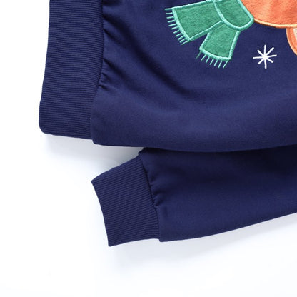HILEELANG Kids Christmas Sweatshirt, Cotton Pullover Top with Reindeer Appliqué, Unisex Holiday Long Sleeve Shirt for Toddler Boys Girls