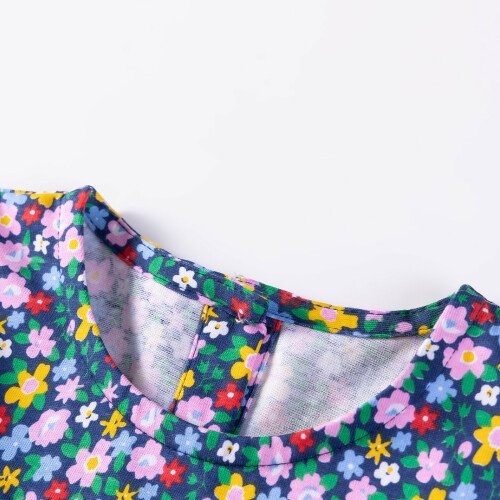 HILEELANG Toddler Girls Cotton Dress 2-7T, 100% Soft Cotton, Long Sleeve Floral Print Smocked Dress for Everyday Wear