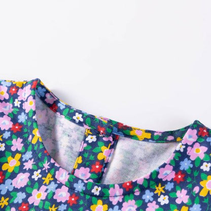 HILEELANG Toddler Girls Cotton Dress 2-7T, 100% Soft Cotton, Long Sleeve Floral Print Smocked Dress for Everyday Wear
