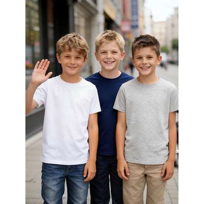 HILEELANG 4-13 Little Boys Light Blue Yellow Mint 100% Cotton Team Crew Camp 3-Pack Short Sleeve T Shirt Summer Tops