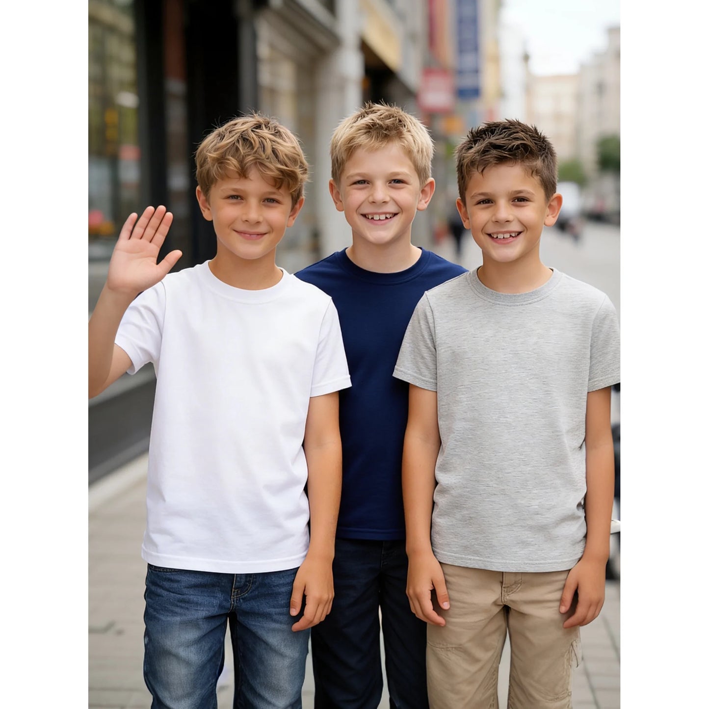 HILEELANG 4-13 Little Boys Light Blue Yellow Mint 100% Cotton Team Crew Camp 3-Pack Short Sleeve T Shirt Summer Tops