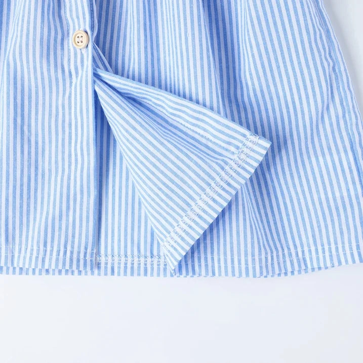 HILEELANG 2-7T Toddler/Little Girls Light Blue White Stripe 100% Cotton Dress