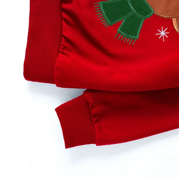 HILEELANG Kids Christmas Sweatshirt, Cotton Pullover Top with Reindeer Appliqué, Unisex Holiday Long Sleeve Shirt for Toddler Boys Girls