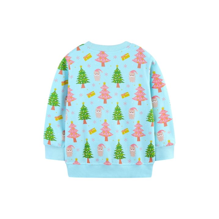 HILEELANG Toddler Girls(2-7Y) Christmas Blue Sweatshirt - Kids Cute XmasTree Pullover Holiday Long Sleeve Tops