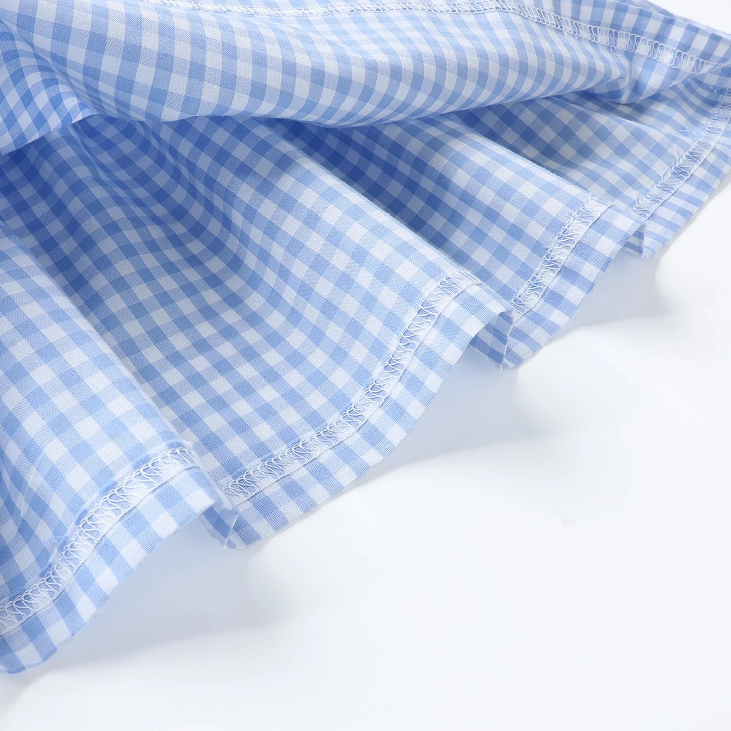 HILEELANG 3-13T Little/Big Girls Blue Gingham Square Neck 100% Cotton Dress