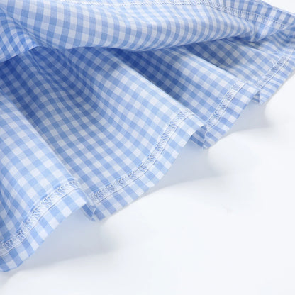 HILEELANG 3-13T Little/Big Girls Blue Gingham Square Neck 100% Cotton Dress