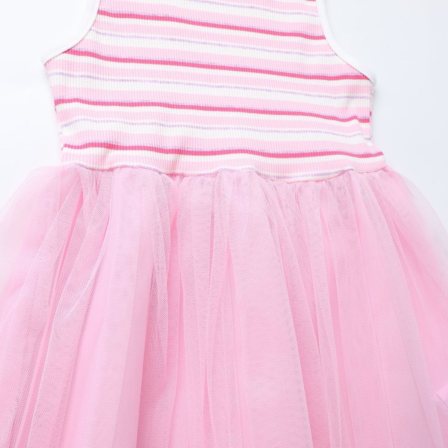 HILEELANG 2-7T Toddler Little Girls Sleeveless Striped Ribbed Tulle Dress, Soft Pink Summer Sundress