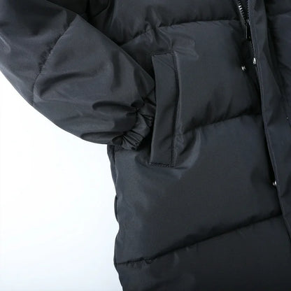 HILEELANG Kids Black Mid-Length Puffer Coat – Thick Quilted Winter Jacket with Bear Ear Hood, Warm Insulated Outerwear for Boys & Girls