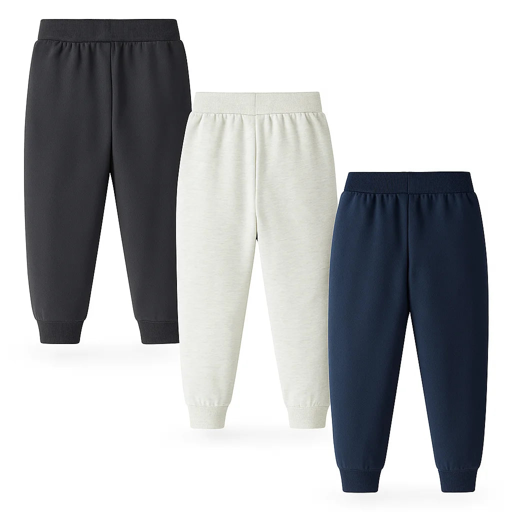HILEELANG Baby Boys Cotton Jogger Sweatpants 3 Pack, Black LightGrey Dark gray Soft Elastic Waist Playwear Sport Pants with Pockets