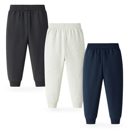 HILEELANG Baby Boys Cotton Jogger Sweatpants 3 Pack, Black LightGrey Dark gray Soft Elastic Waist Playwear Sport Pants with Pockets