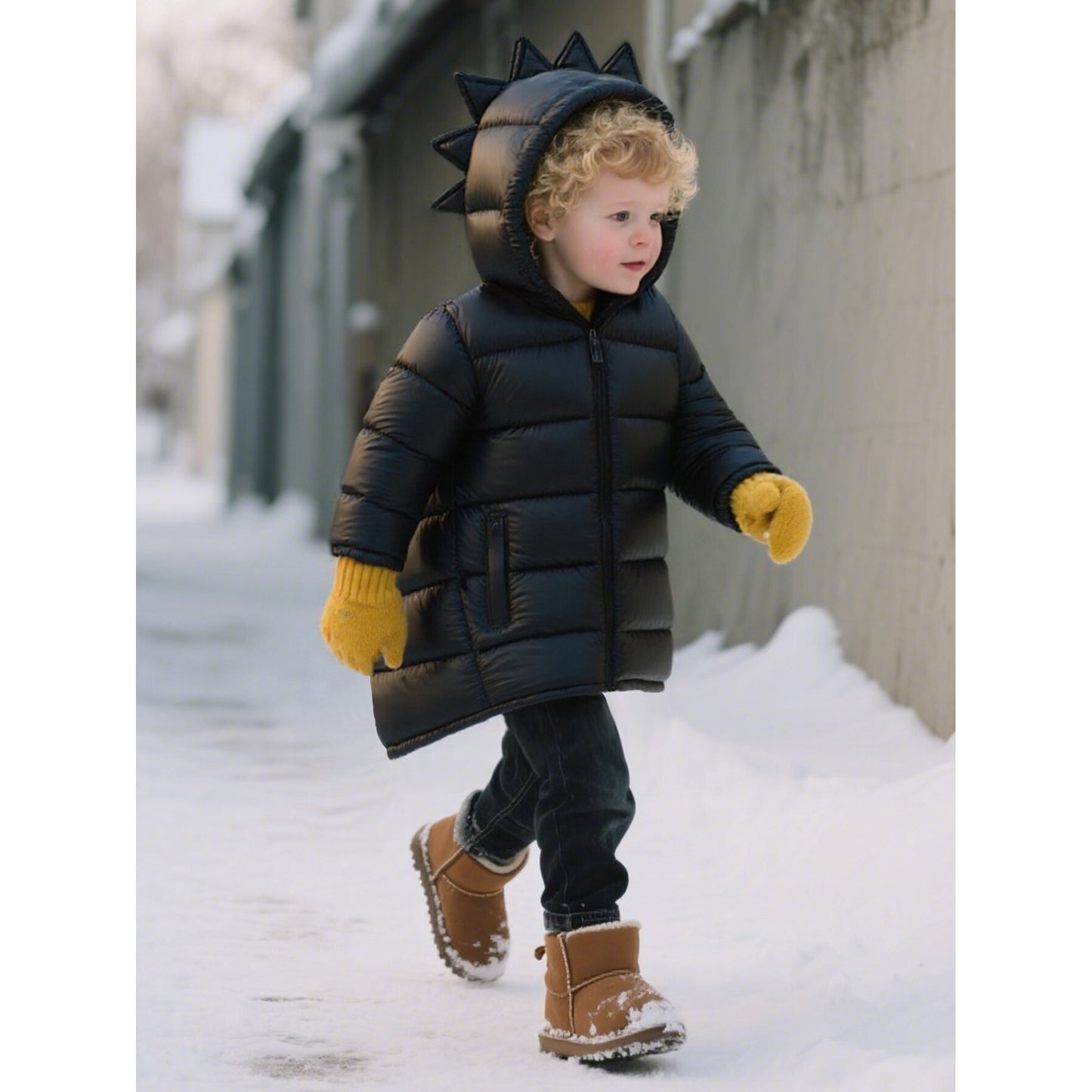 HILEELANG Toddler Boy Girl   (12M-7Y) Winter Puffer Jackets Coats Black Dinosaur Hooded Light Weight Padded Outerwear