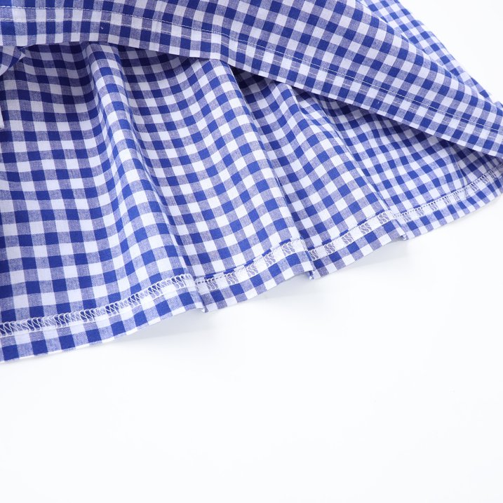 HILEELANG 3-13T Little/Big Girls Navy Gingham 100% Cotton Dress