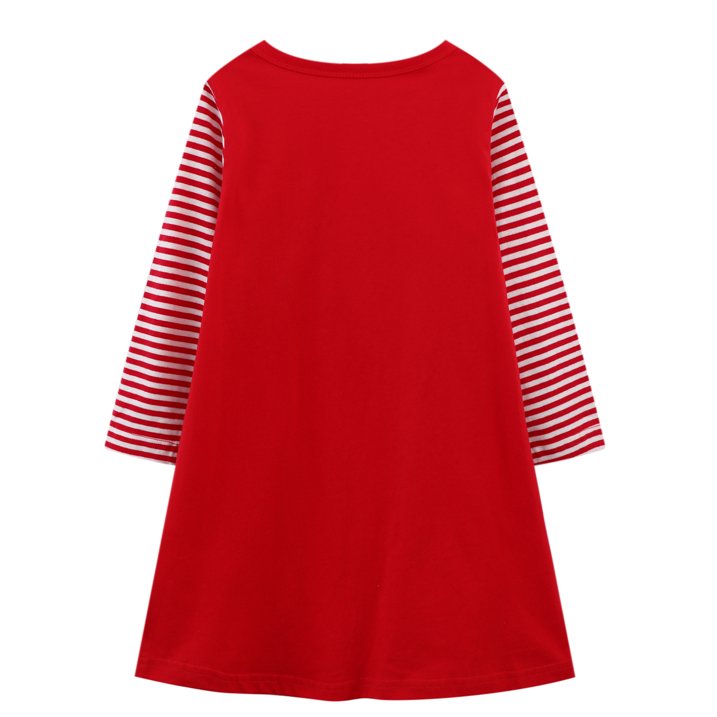 HILEELANG Toddler Girl Christmas Dress Long Sleeve Cotton Casaul Red Christmas Tree Applique Playwear Jersey Party Dresses