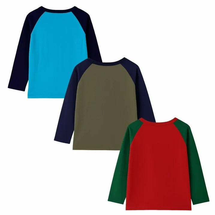 HILEELANG Toddler(2-7Y) Boys Shirt Christmas 3-Pack Elk Dinosaurs Graphic Long-Sleeve Tees Winter Cotton Casual Crewneck T-Shirts