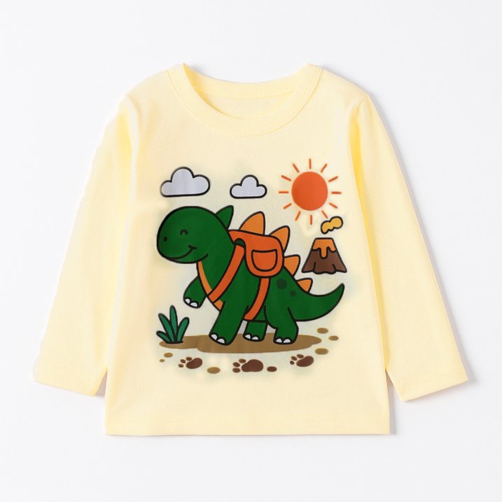 HILEELANG Toddler Boys（2Y-7Y) Shirt 3-Pack Dinosaurs Graphic Long-Sleeve Tees Winter Cotton Casual Crewneck T-Shirts