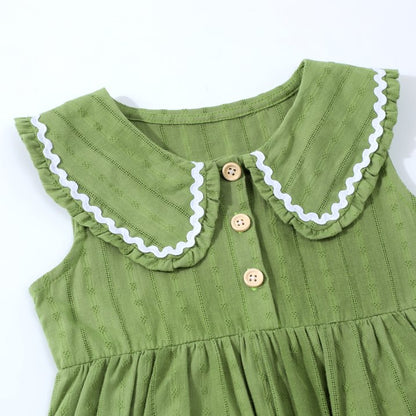 HILEELANG Toddler Little Girls 2 Pack Summer Dresses, Sleeveless Peter Pan Collar Sundress Set with Pockets