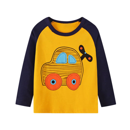 HILEELANG Toddler Boys Long-Sleeve T-Shirts Raglan Pocket Crewneck Cotton Cartoon Christmas Active Tops Tees 3 Pack 2T