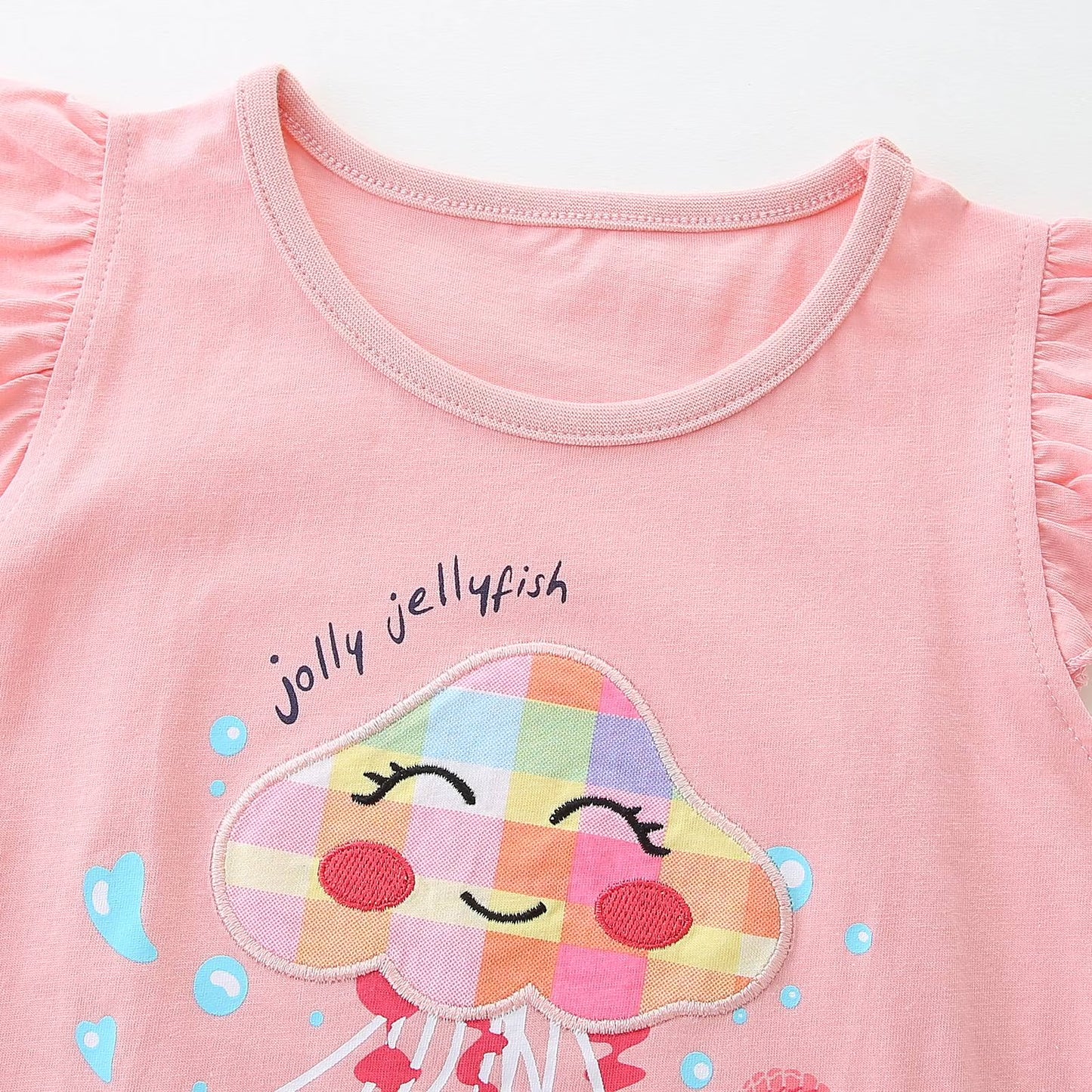 HILEELANG Toddler Girl Summer Short Sets Outfits Cotton CrewNeck Pink Jellyfish Short Sleeve Playwear 2PC