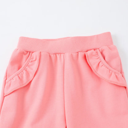 HILEELANG Baby Girls' Jogger Pants 3-Pack Pull on Cotton French Terry Solid Grey Navy pink Ruffle Pocket SweatPants12M